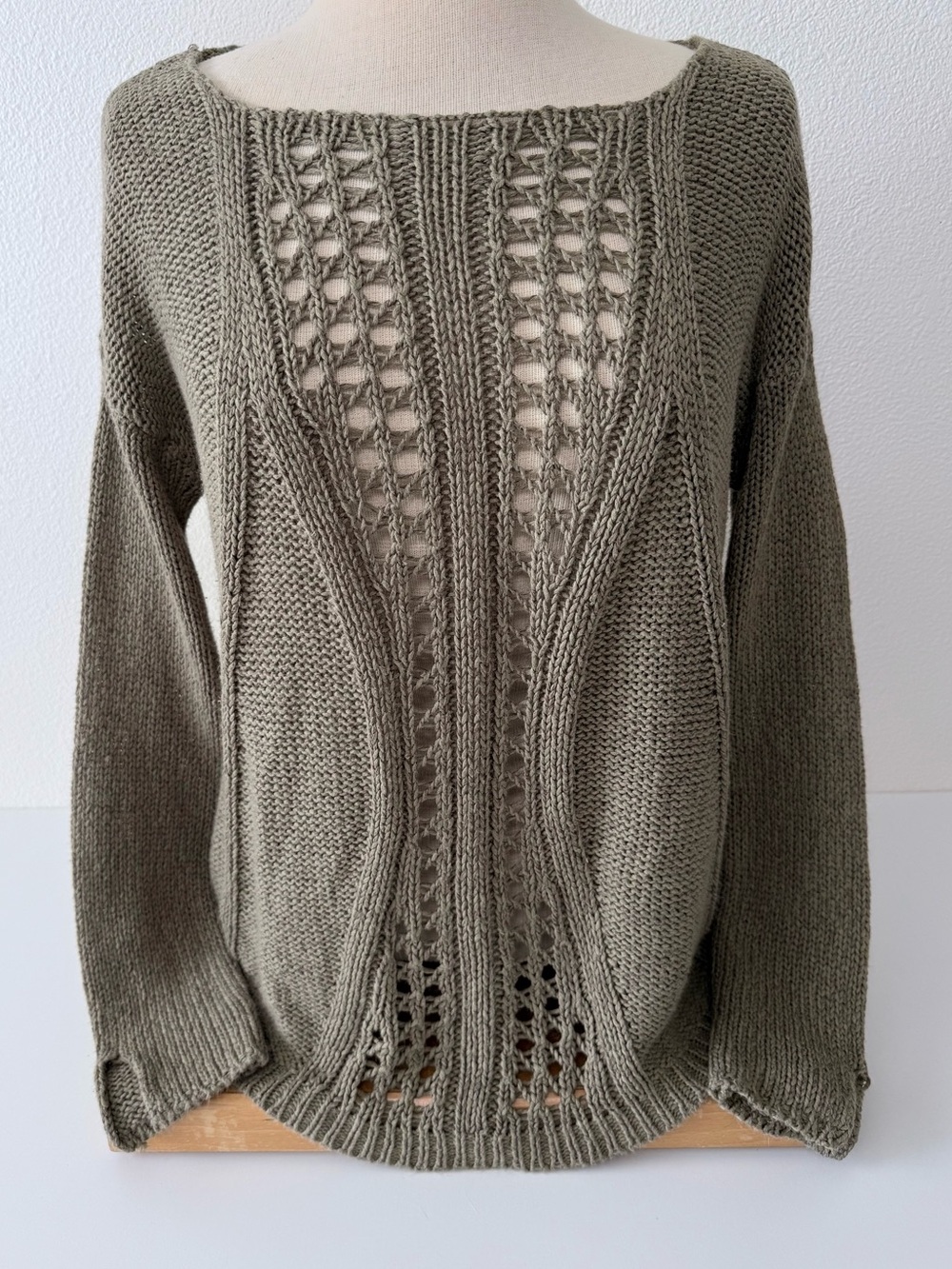 RD Style Olive Taupe Open Knit Pointelle Sweater Size Large